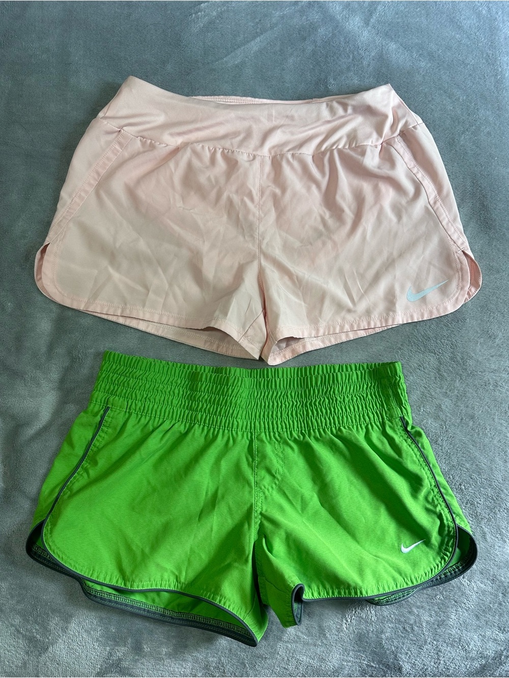 Nike Women's Light Pink and Bright Green Athletic Shorts Duo - MEDIUM